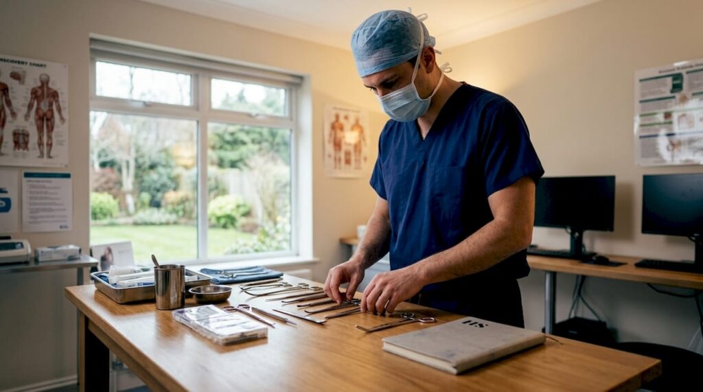 Surgeon preparing for skin cancer reconstruction surgery